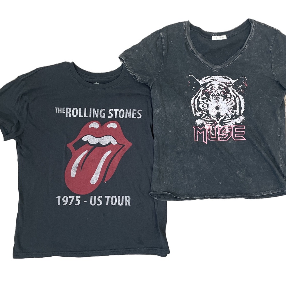 Black Graphic Band T-Shirts Set